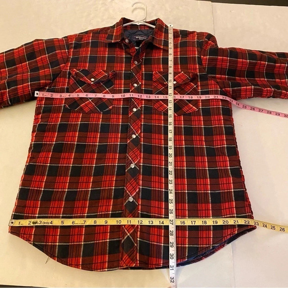 Vintage 90s Flannel Shirt Jacket Mens Size Large Quilted Oversized Shacket Red - Picture 8 of 10